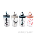 Tritan New Plástico Cup de Cuponas de Cartoon com tampa e palha